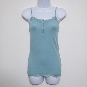 Heritage 1981 Lace Trim Button Y2K Tank Top Womens S Blue 100 Cotton Layer Piece